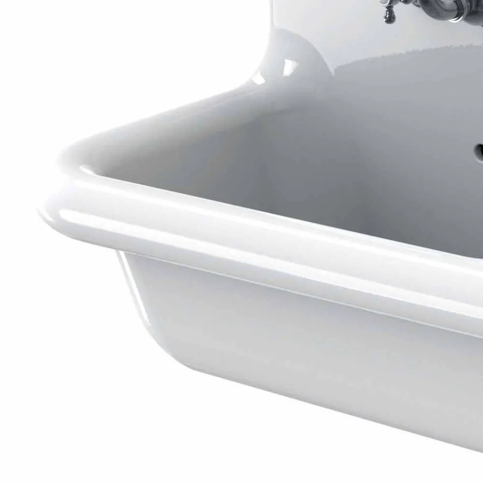 Double wall-mounted white ceramic wall-mounted washbasin Andy modern style Viadurini