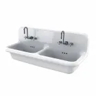 Double wall-mounted white ceramic wall-mounted washbasin Andy modern style Viadurini