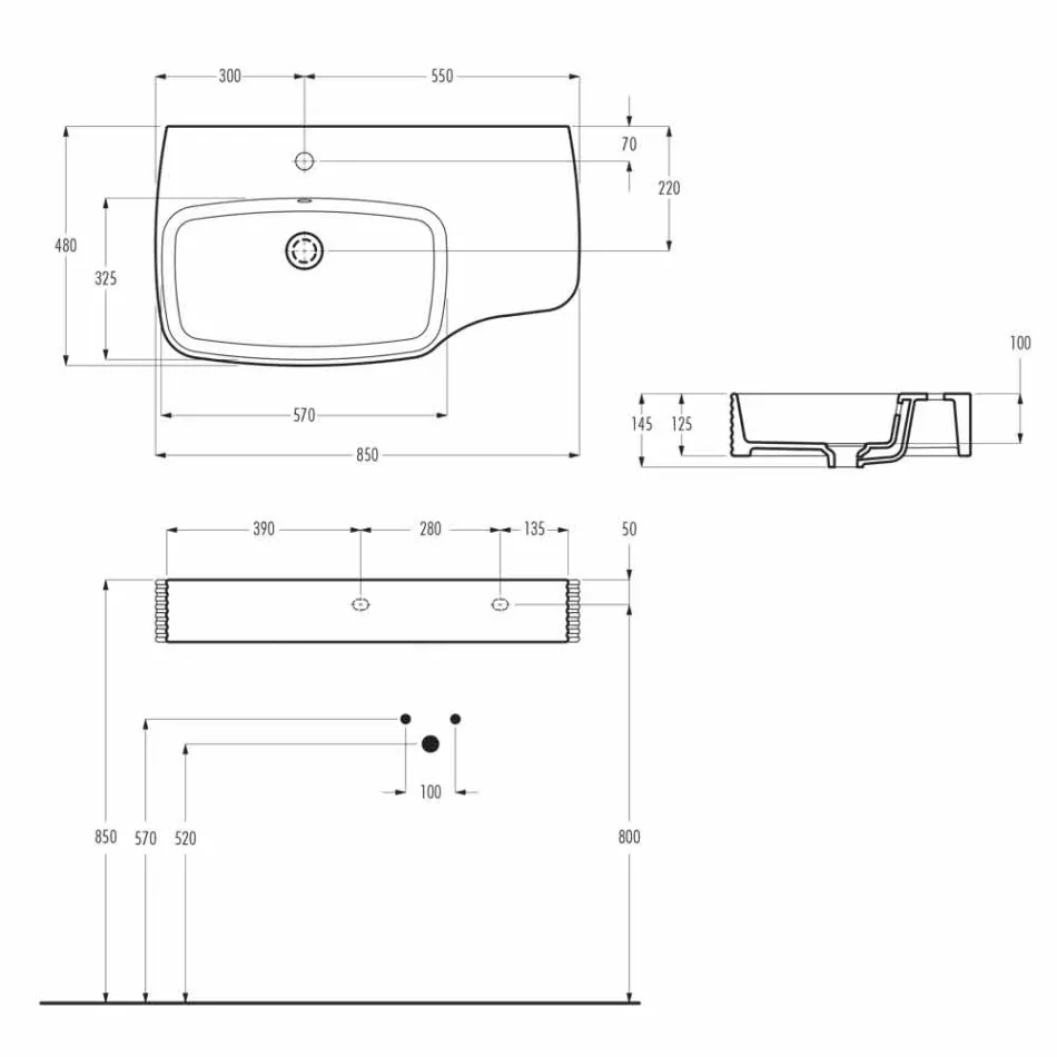 حوض غسيل حائطي حديث من السيراميك، صنع في إيطاليا، هاملت Viadurini