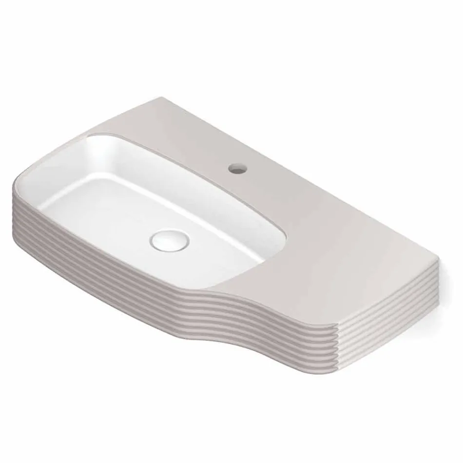 حوض غسيل حائطي حديث من السيراميك، صنع في إيطاليا، هاملت Viadurini