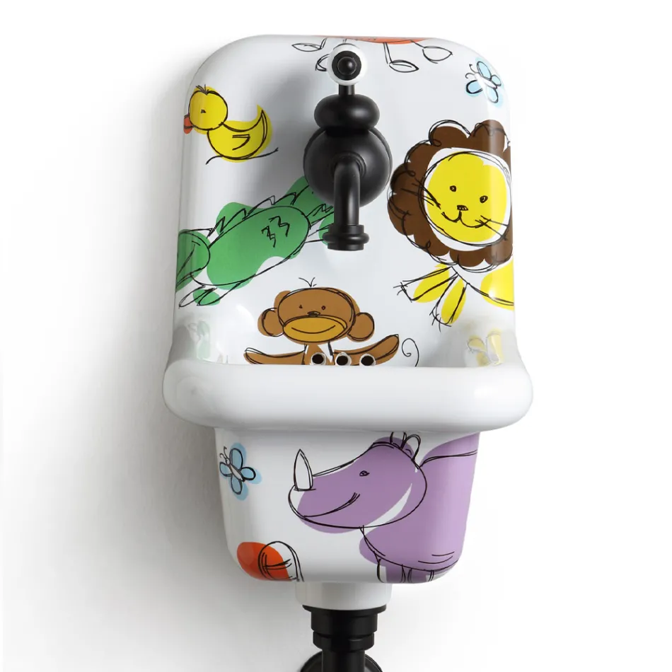 حوض غسيل حائطي من السيراميك بتصميم عصري منقوش، مقاس 26 سم - الأردن Viadurini