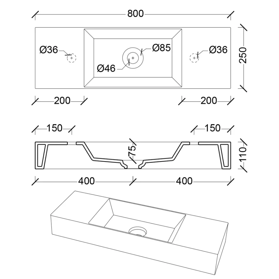 حوض غسيل حمام مثبت على سطح الطاولة أو الحائط مصنوع من السيراميك في إيطاليا - Act Viadurini