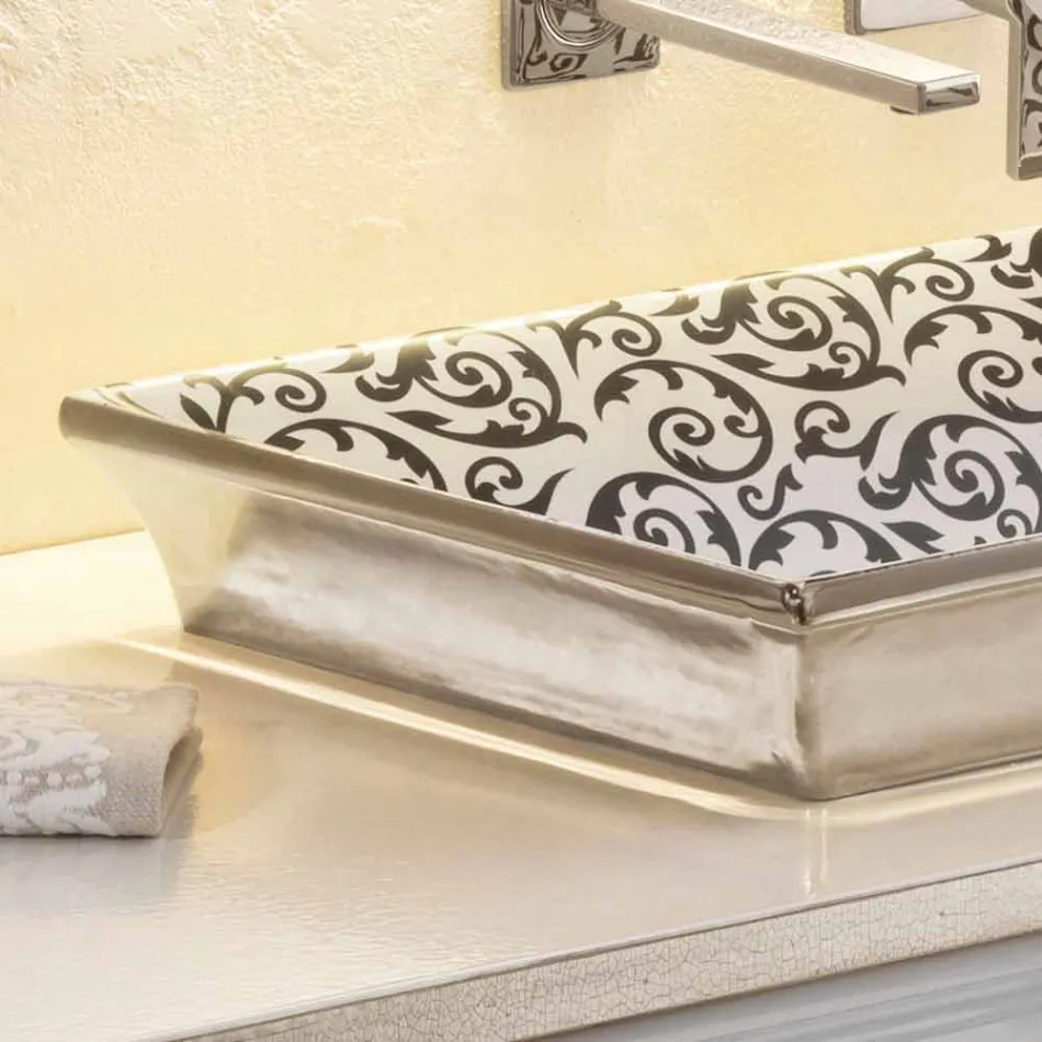 حوض حمام نصف غائر مزخرف يدويًا بطين النار المصنوع في إيطاليا، جويدو Viadurini