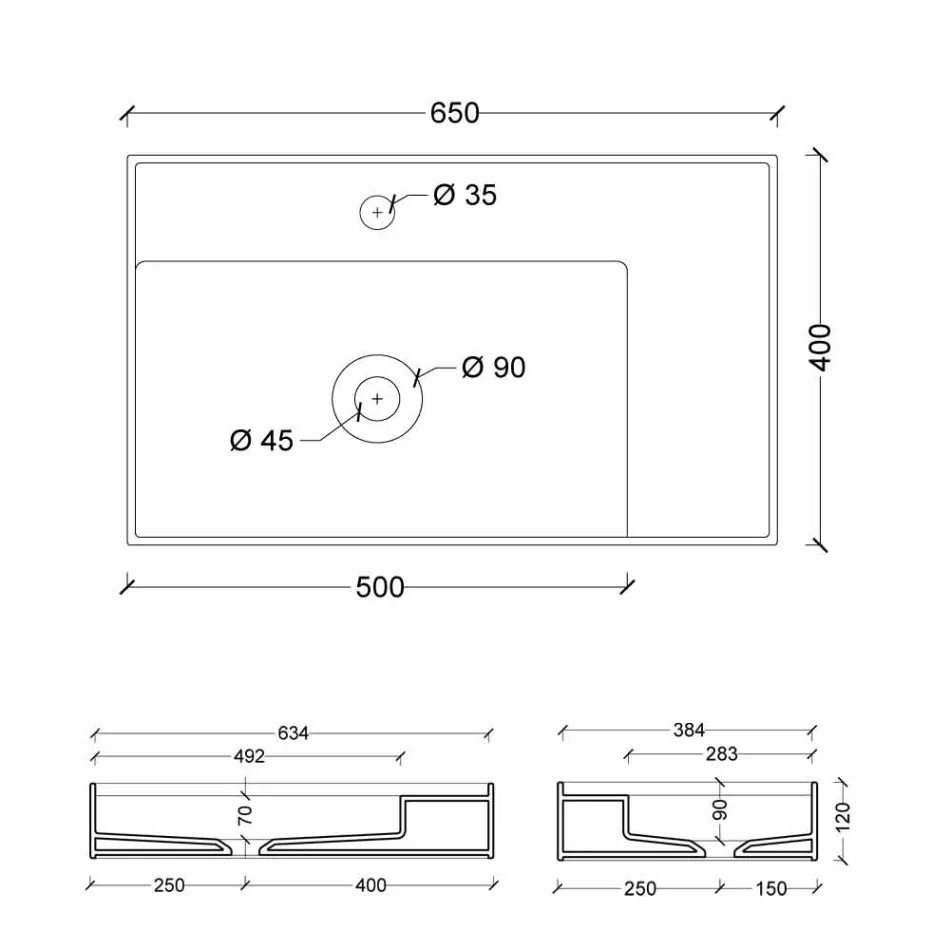 حوض غسيل سيراميك بتصميم عصري مصنوع في إيطاليا، مقاس 65×40 سم Viadurini