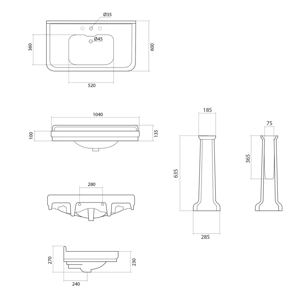 حوض غسيل عمودي من السيراميك الأبيض، صنع في إيطاليا - وولي Viadurini