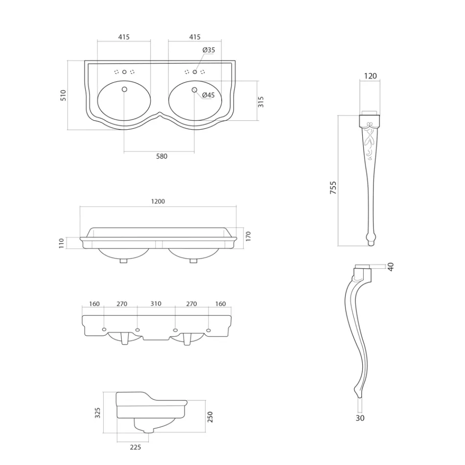 حوض غسيل كلاسيكي من السيراميك الأبيض صنع في إيطاليا - ماجدة Viadurini