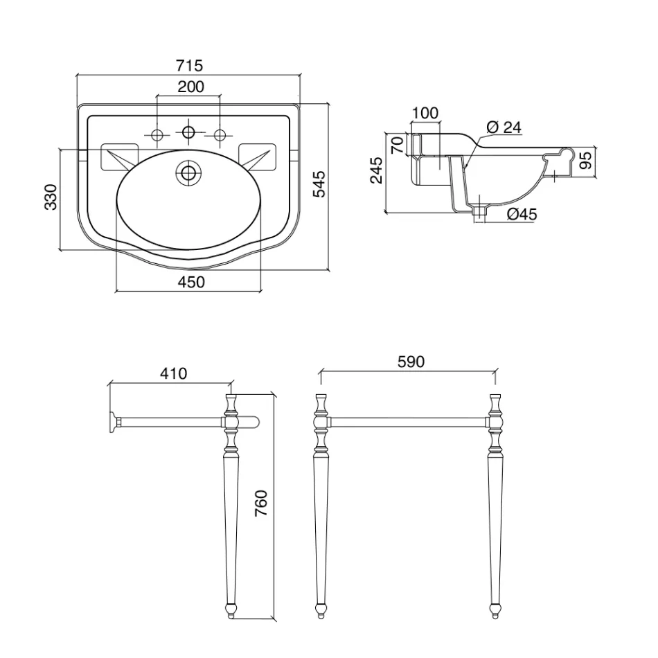 حوض غسيل كونسول مع وعاء سيراميك مزدوج، صنع في إيطاليا فينتاج - بولينا Viadurini