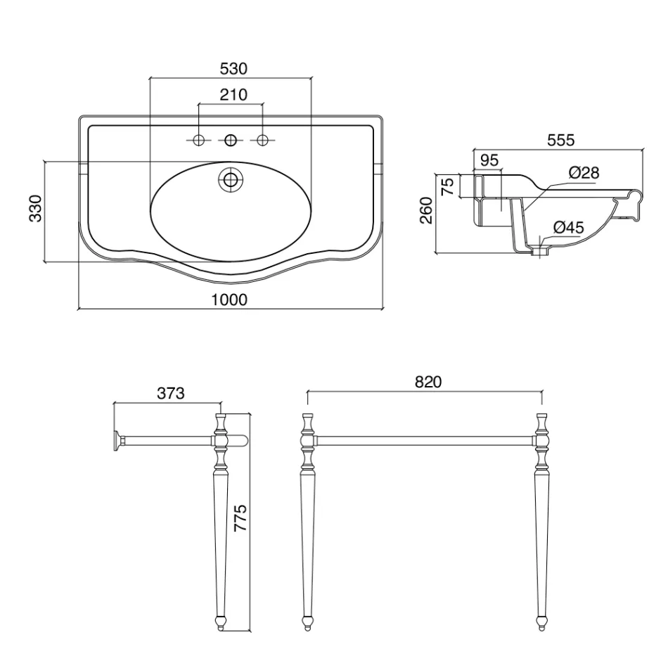 حوض غسيل كونسول مع وعاء سيراميك مزدوج، صنع في إيطاليا فينتاج - بولينا Viadurini