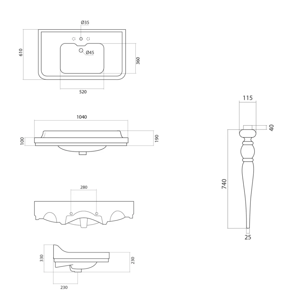 حوض غسيل كونسول من السيراميك الأبيض صنع في إيطاليا على الطراز الكلاسيكي - وولي Viadurini