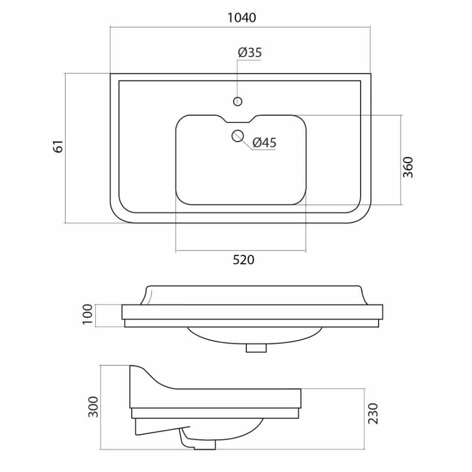 حوض غسيل كونسول من السيراميك الأبيض بتصميم إيطالي كلاسيكي، سوامي Viadurini