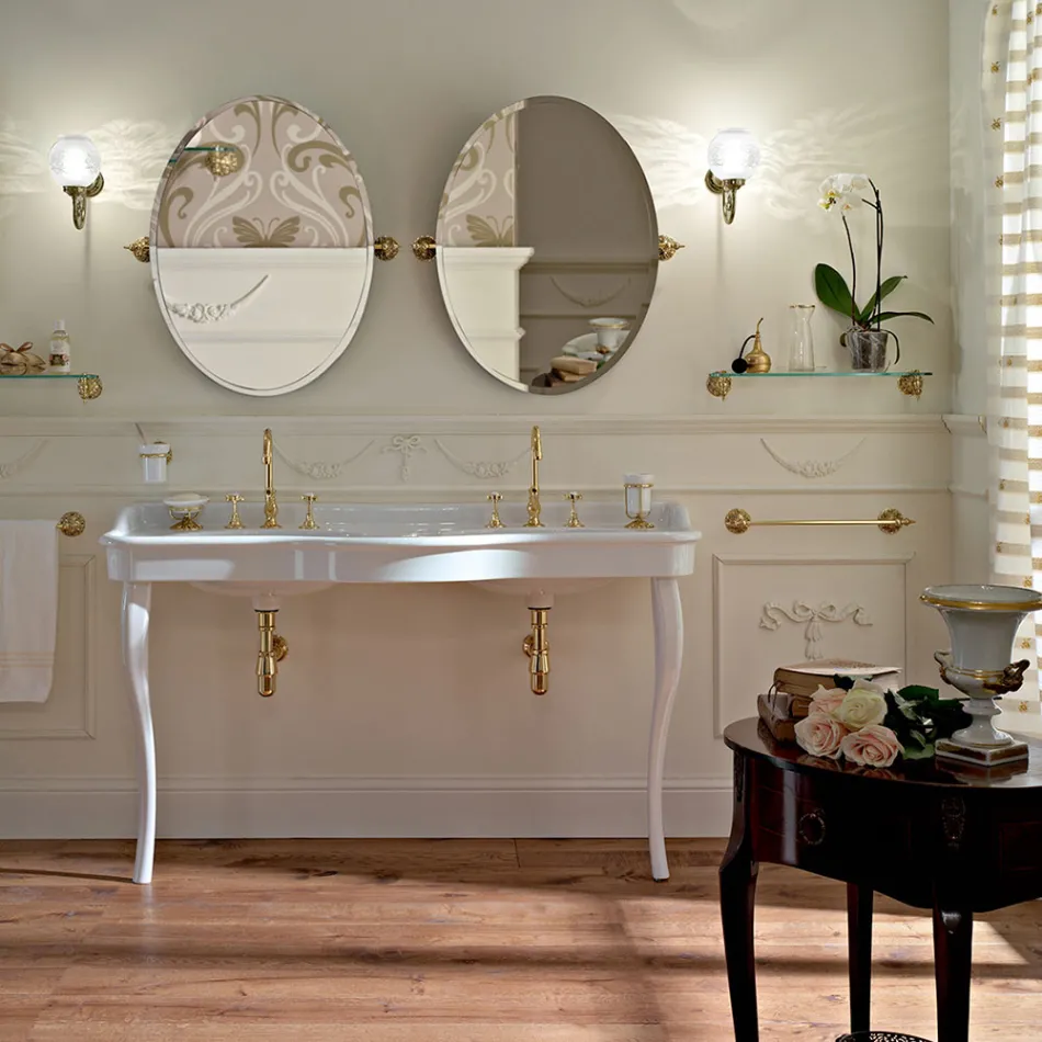 حوض غسيل كلاسيكي مع حوض مزدوج وأقدام سيراميك، صنع في إيطاليا - بولينا Viadurini