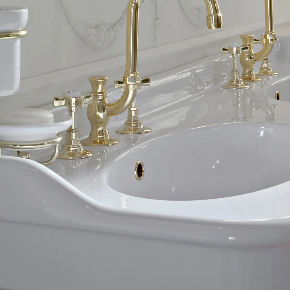 حوض غسيل كلاسيكي مع حوض مزدوج وأقدام سيراميك، صنع في إيطاليا - بولينا Viadurini