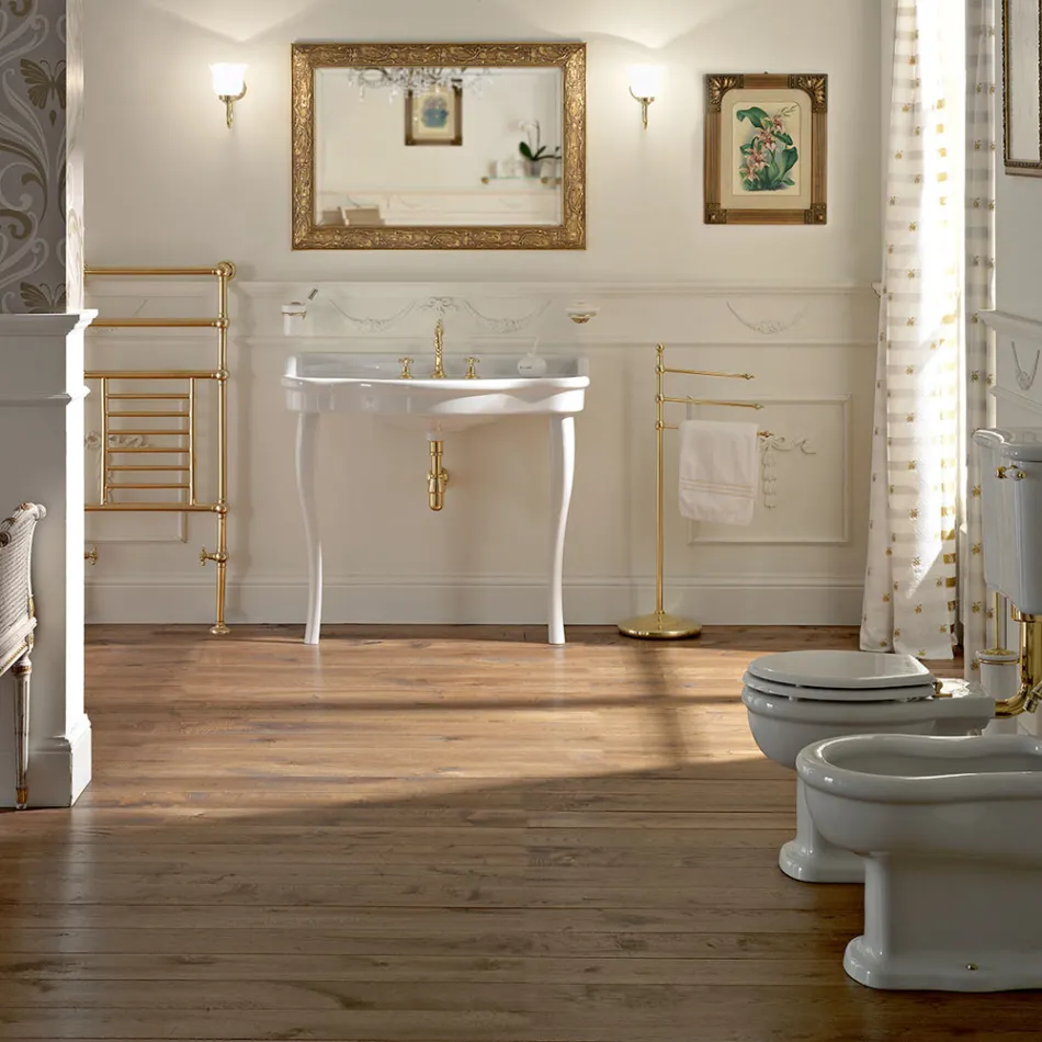 حوض غسيل كلاسيكي مع حوض مزدوج وأقدام سيراميك، صنع في إيطاليا - بولينا Viadurini