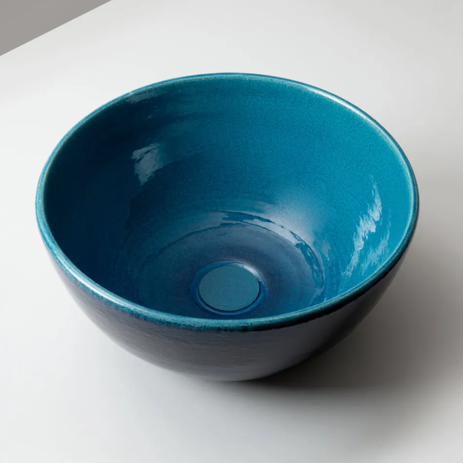 حوض مطبخ من طين راكو بلمسة نهائية كريستالية زرقاء فارسية - فريسكو Viadurini