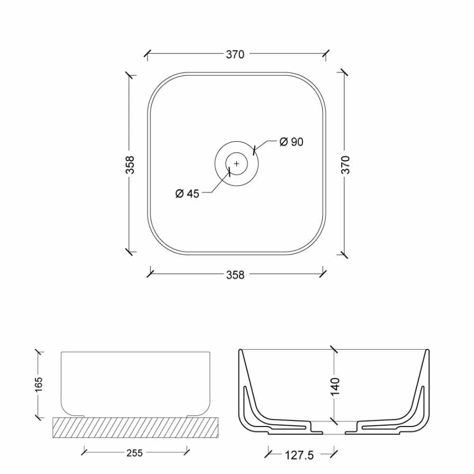 حوض غسيل سيراميك 37×37 سم صنع في إيطاليا، تصميم عصري على شكل نجمة Viadurini