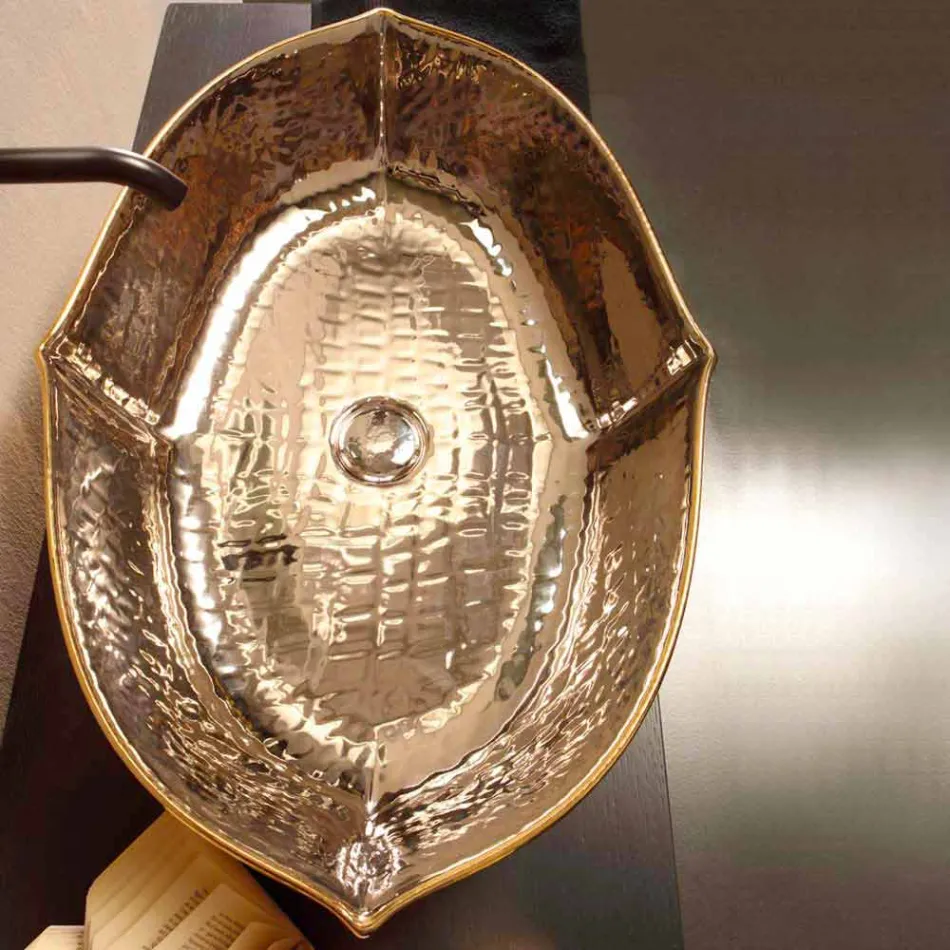 حوض غسيل من السيراميك والذهب من صنع إيطاليا بتصميم أوسكار Viadurini