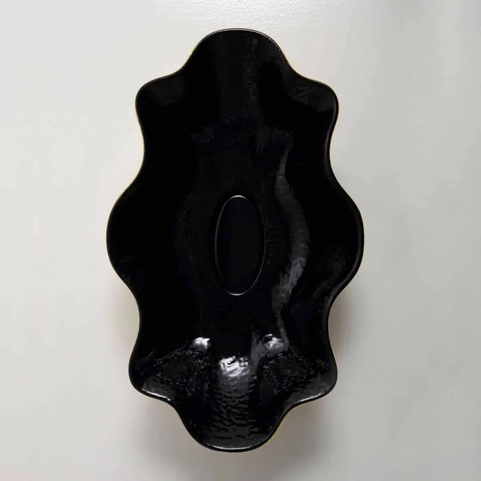 حوض غسيل من السيراميك باللونين الأسود والذهبي، صنع في إيطاليا، Cubo Viadurini