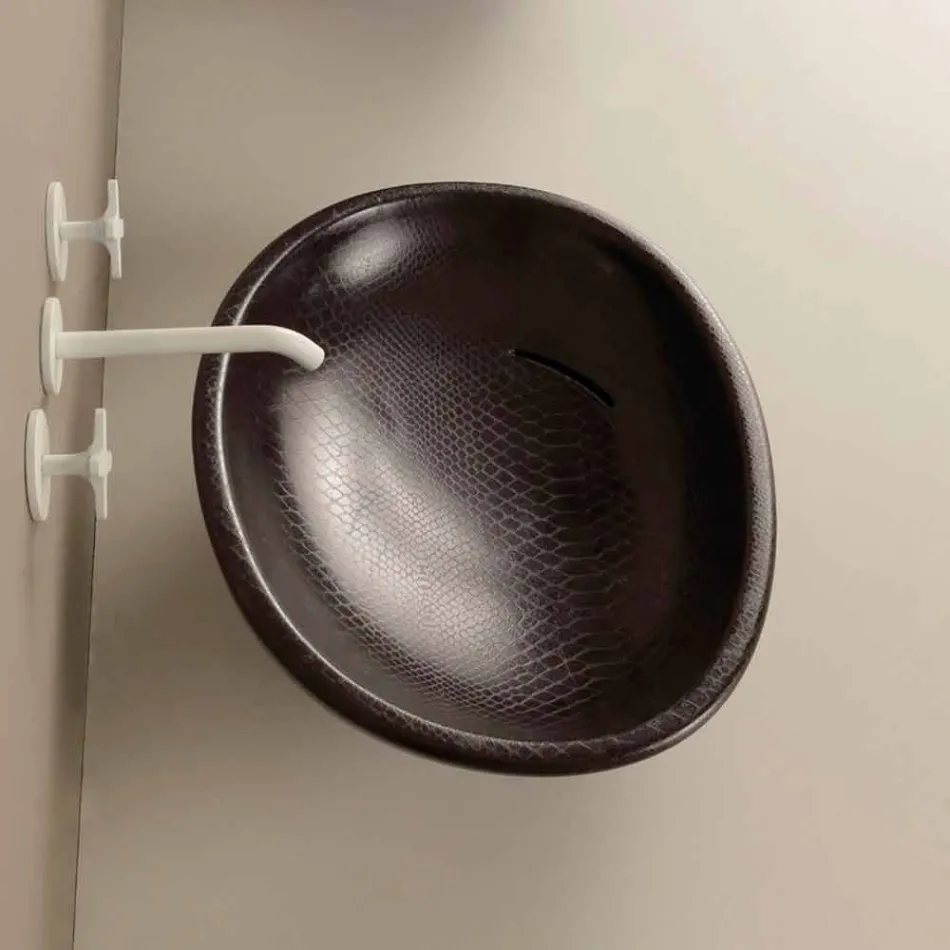 حوض غسيل من السيراميك بتصميم جلد الثعبان الأسود اللامع مصنوع في إيطاليا Viadurini