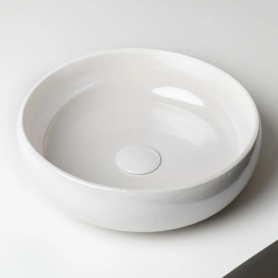 حوض مطبخ من طين راكو مع لمعان معدني متشقق - بريزما Viadurini