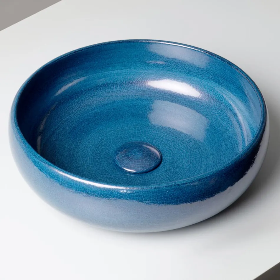 حوض مطبخ من طين راكو مع لمعان معدني متشقق - بريزما Viadurini