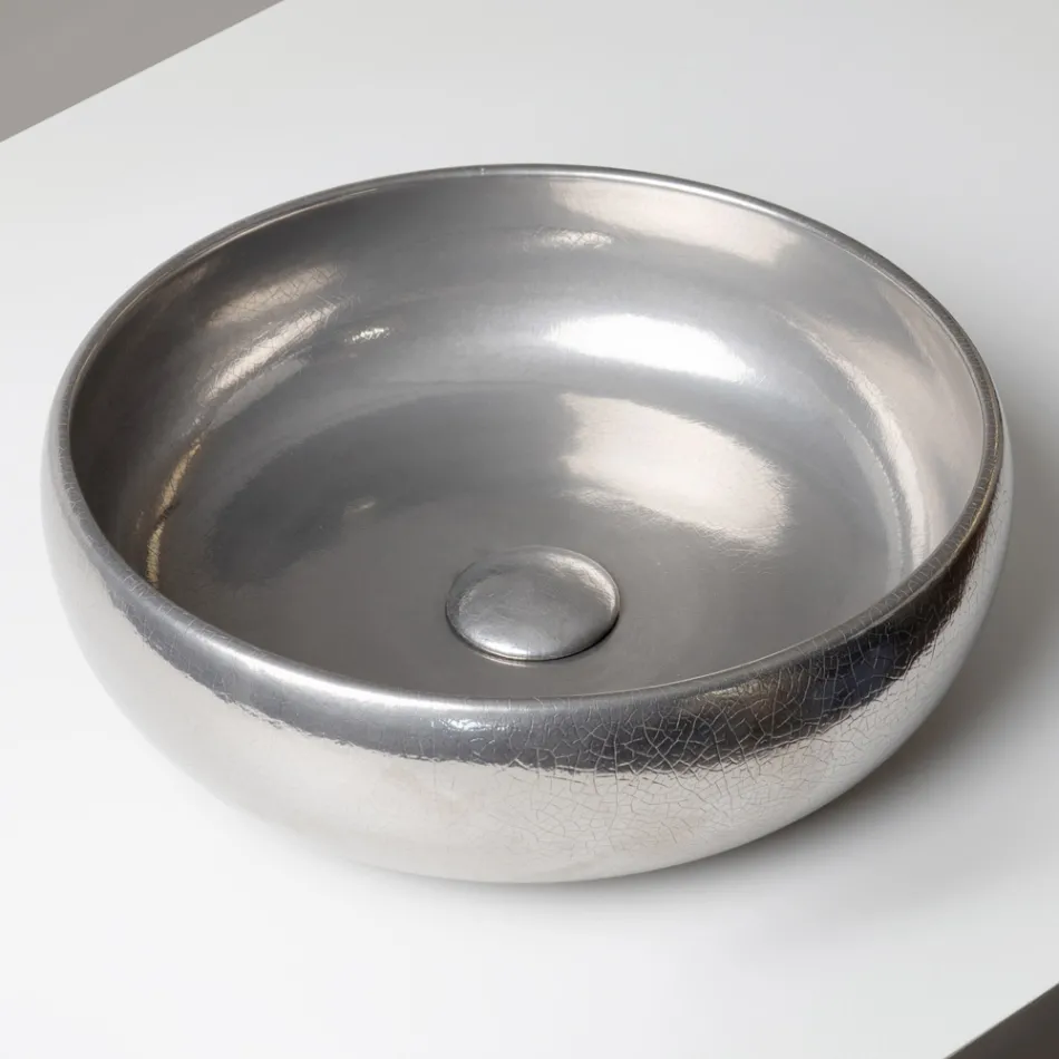 حوض مطبخ مصنوع يدويًا من طين راكو المعدني - بريزما Viadurini