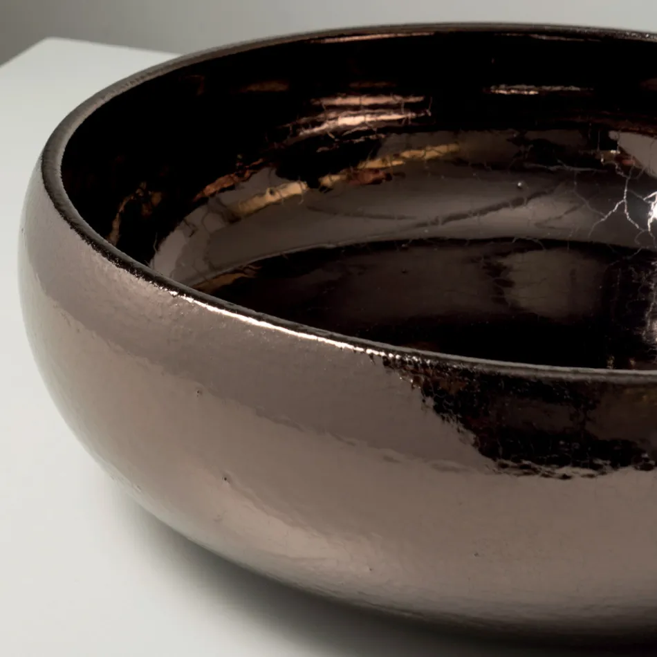 حوض مطبخ مصنوع يدويًا من طين راكو المعدني - بريزما Viadurini