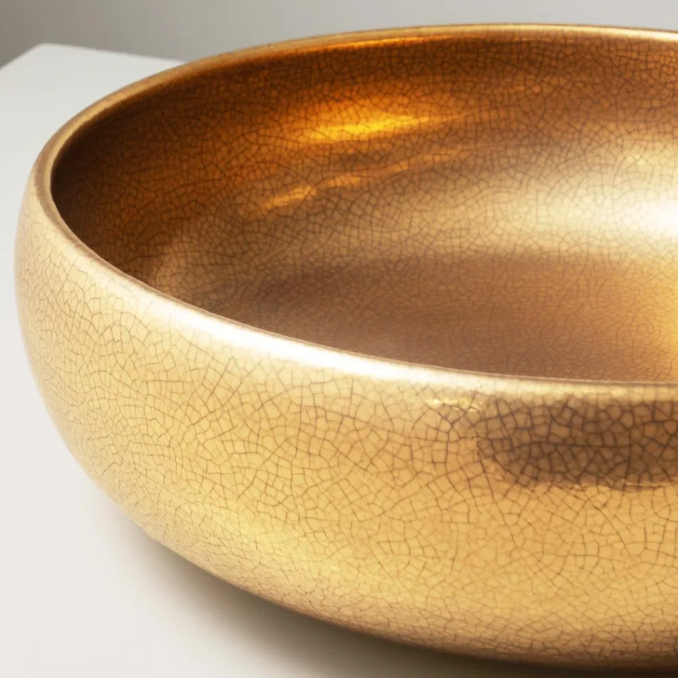 حوض مطبخ مصنوع يدويًا من طين راكو المعدني - بريزما Viadurini