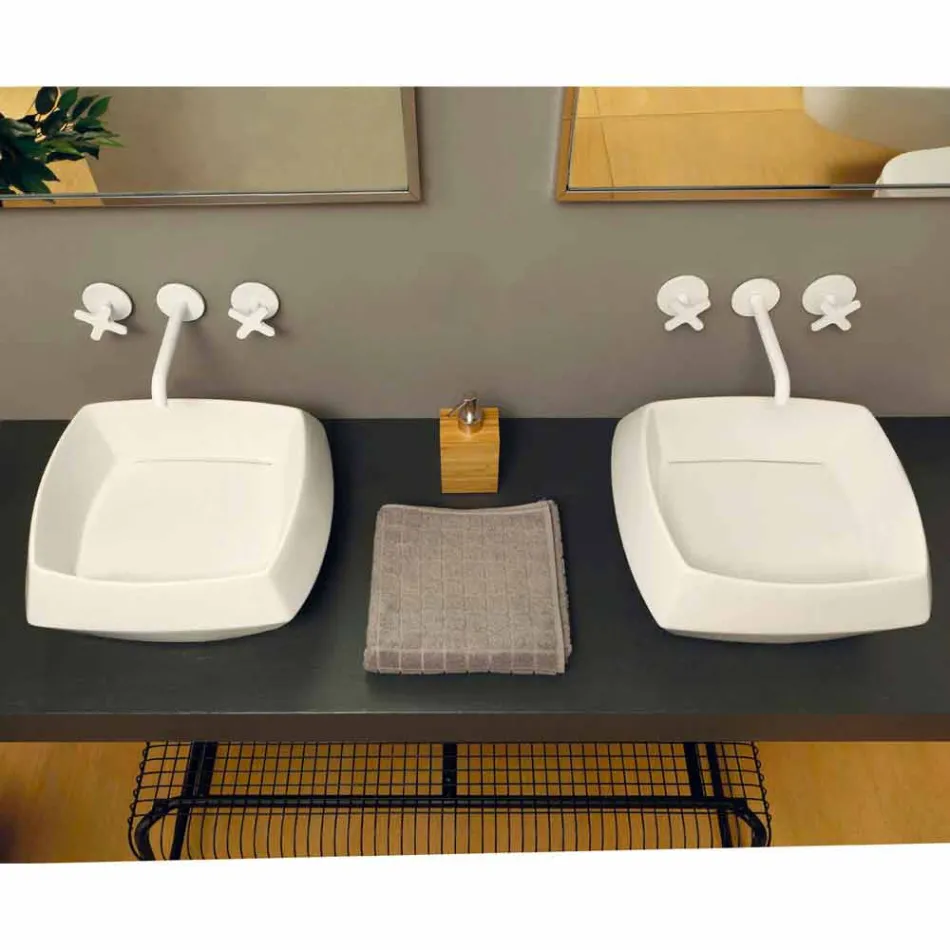 حوض غسيل منضدي بتصميم سيراميكي أبيض صنع في إيطاليا سيمون Viadurini