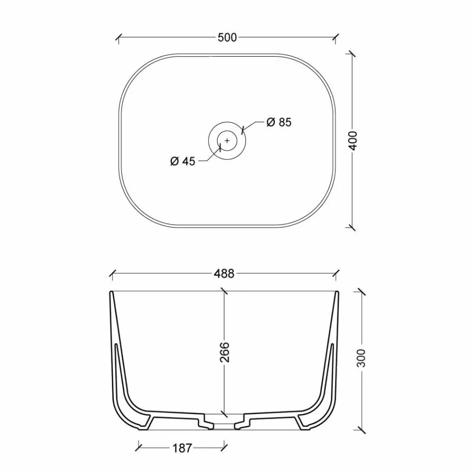 حوض غسيل سيراميك بتصميم عصري على شكل نجمة مستطيلة 50×40 سم Viadurini