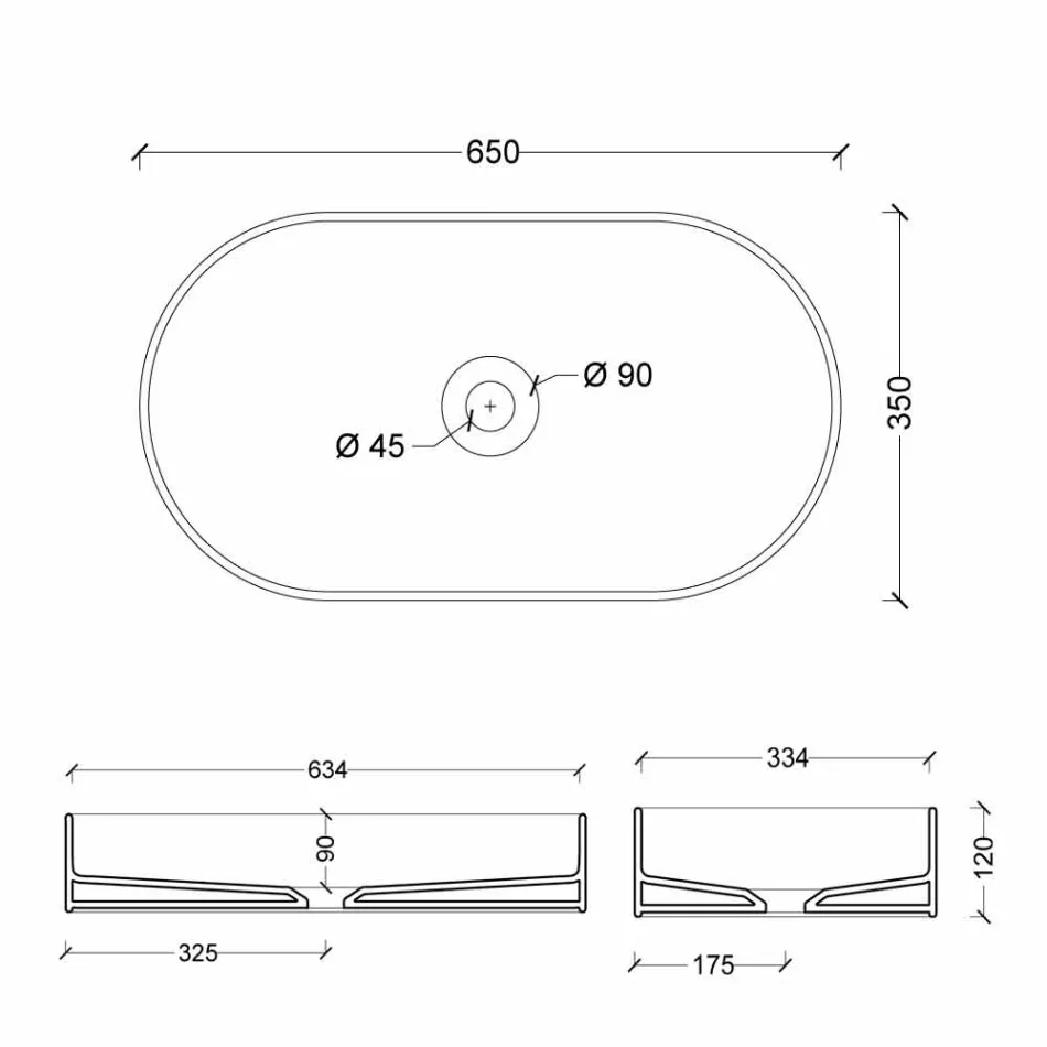 حوض غسيل سيراميك بتصميم عصري، صنع في إيطاليا، 65×35 سم Viadurini