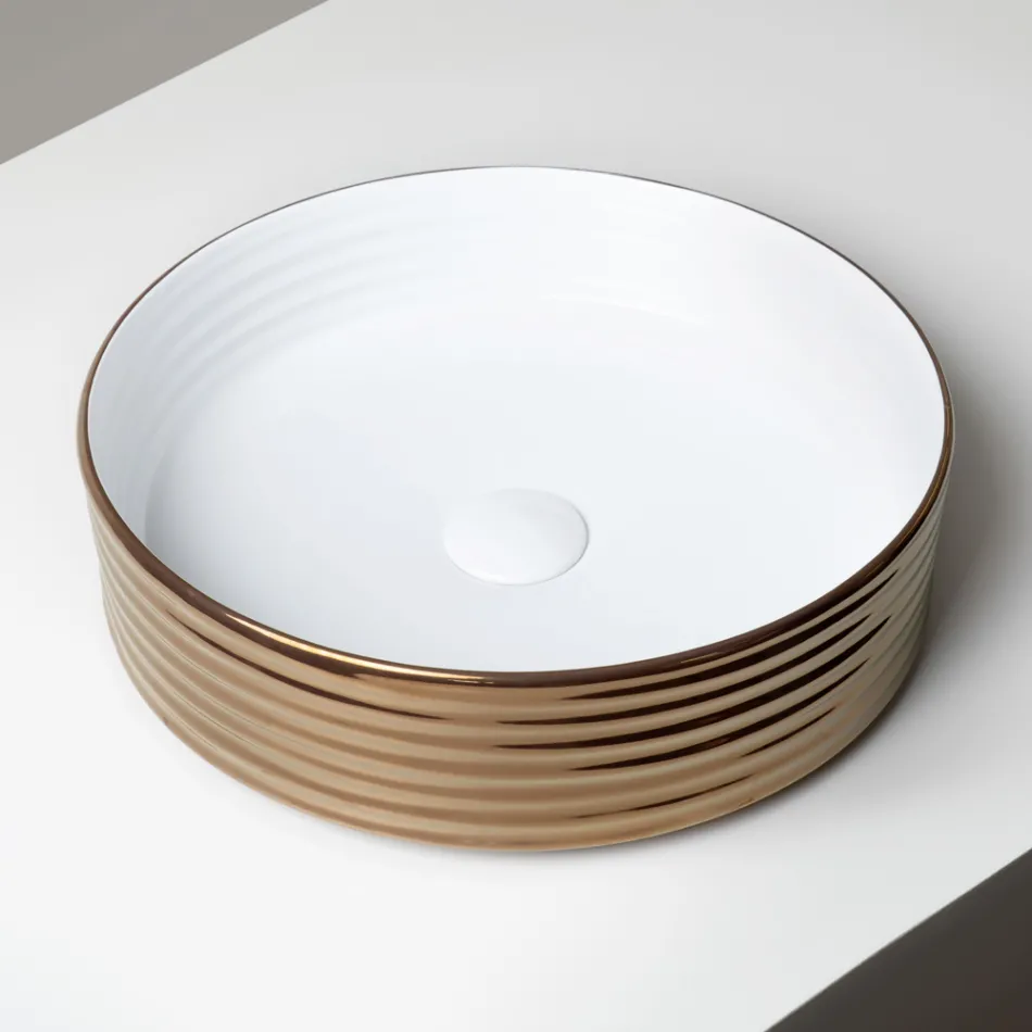 حوض غسيل يُوضع على سطح الطاولة، مصنوع من الخزف الحجري المتموج، صنع في إيطاليا - فيبرازيوني Viadurini