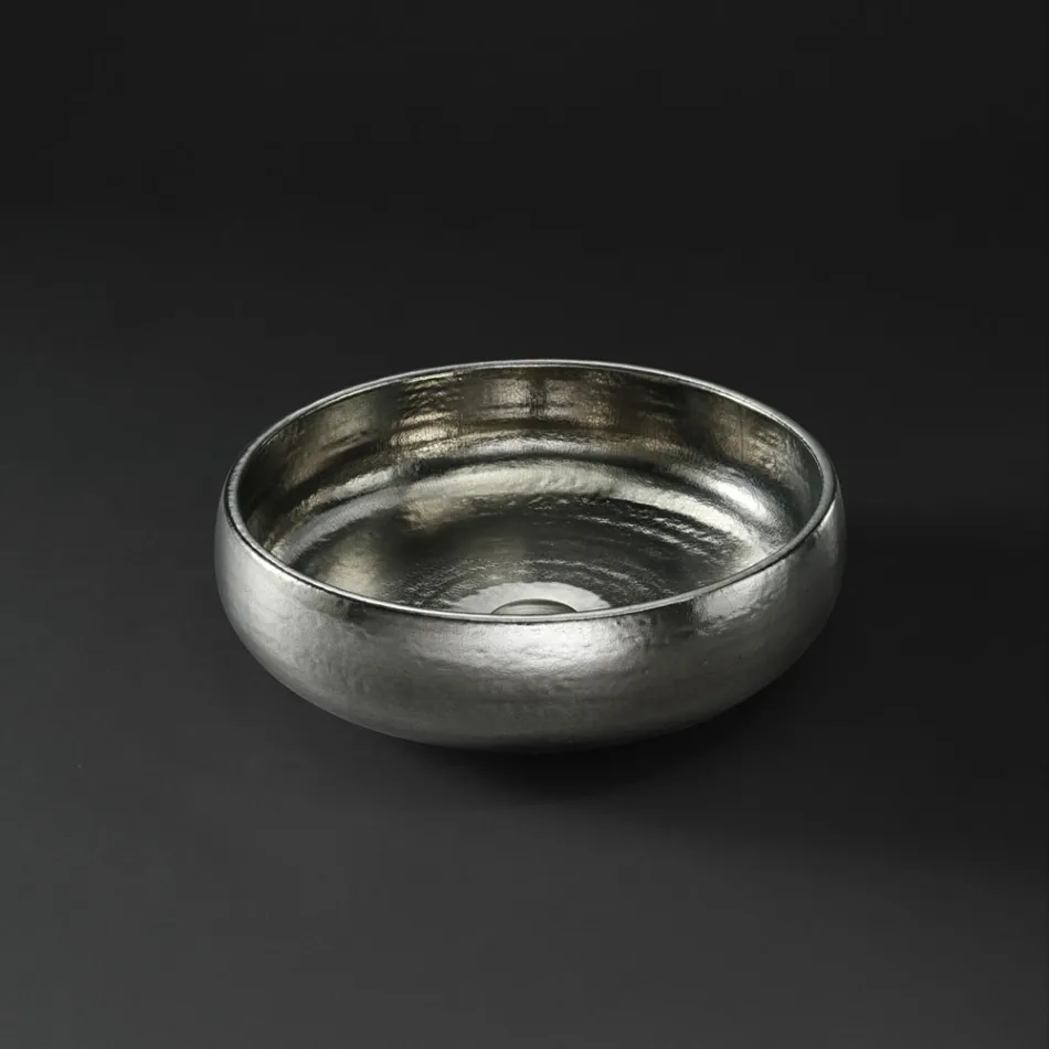 حوض غسيل من طين راكو بلمسة نهائية بلاتينية، صنع في إيطاليا - ريبانو Viadurini