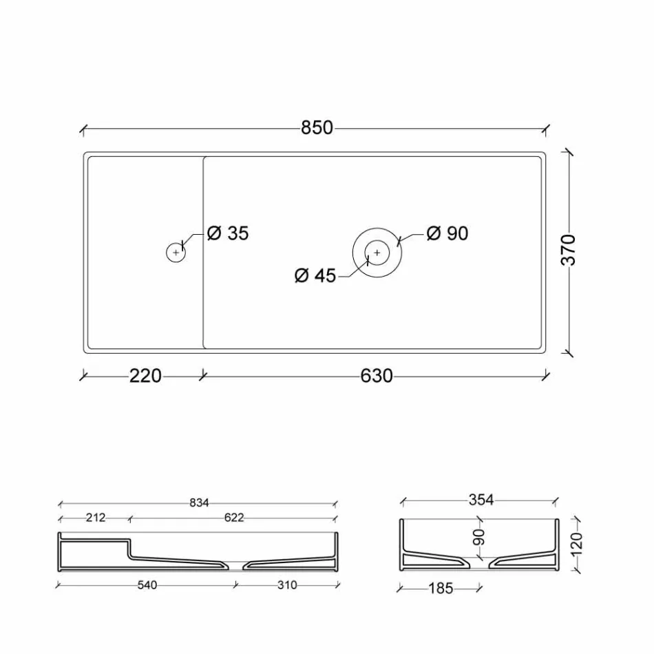 حوض غسيل حديث من السيراميك الأبيض أو الملون، مقاس 85×37 سم Viadurini