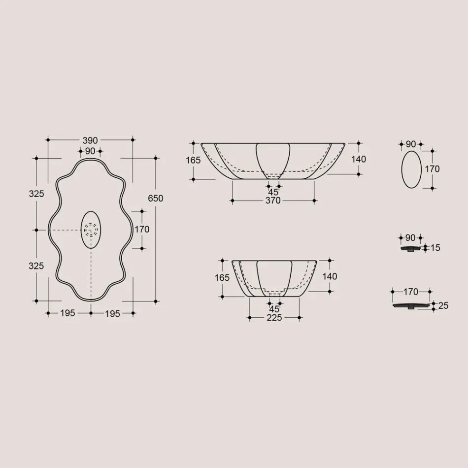 حوض غسيل عصري من السيراميك اللامع، صنع في إيطاليا - كيوب Viadurini