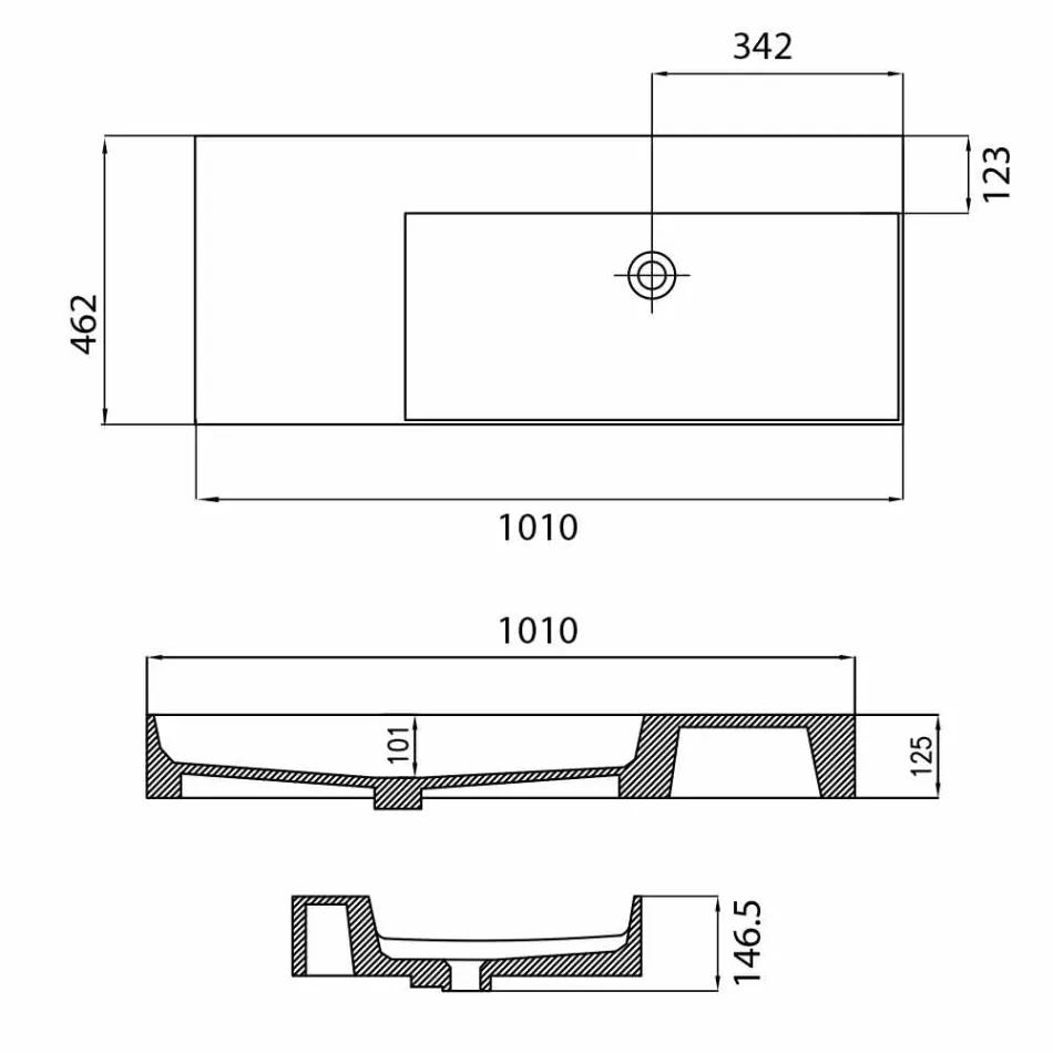 حوض غسيل يمين بفتحة واحدة مثبت على سطح الطاولة أو الحائط من سيراميك ليفي Viadurini