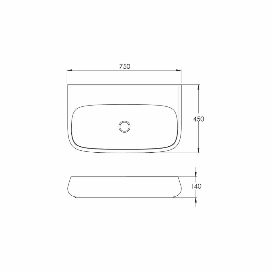 حوض غسيل سيراميك مثبت على سطح العمل أو الحائط، مقاس 75 سم، صنع في إيطاليا، جايس Viadurini