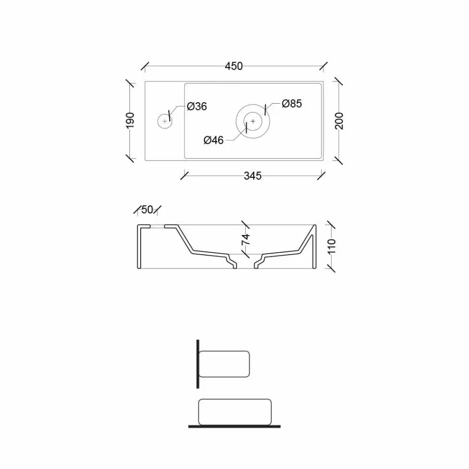 حوض غسيل مستطيل الشكل من السيراميك مصنوع في إيطاليا - Act Viadurini