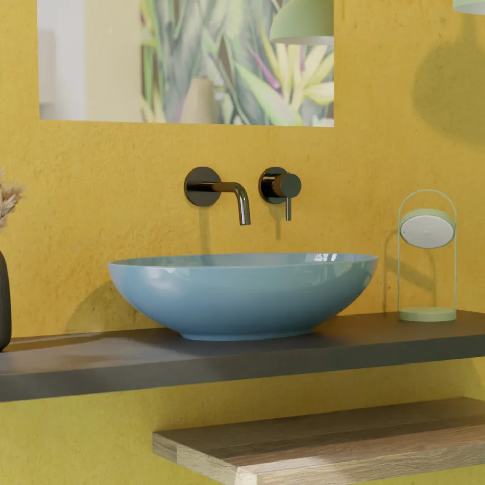 حوض غسيل بيضاوي الشكل من السيراميك اللامع بطول 50 سم، صنع في إيطاليا - فيري Viadurini