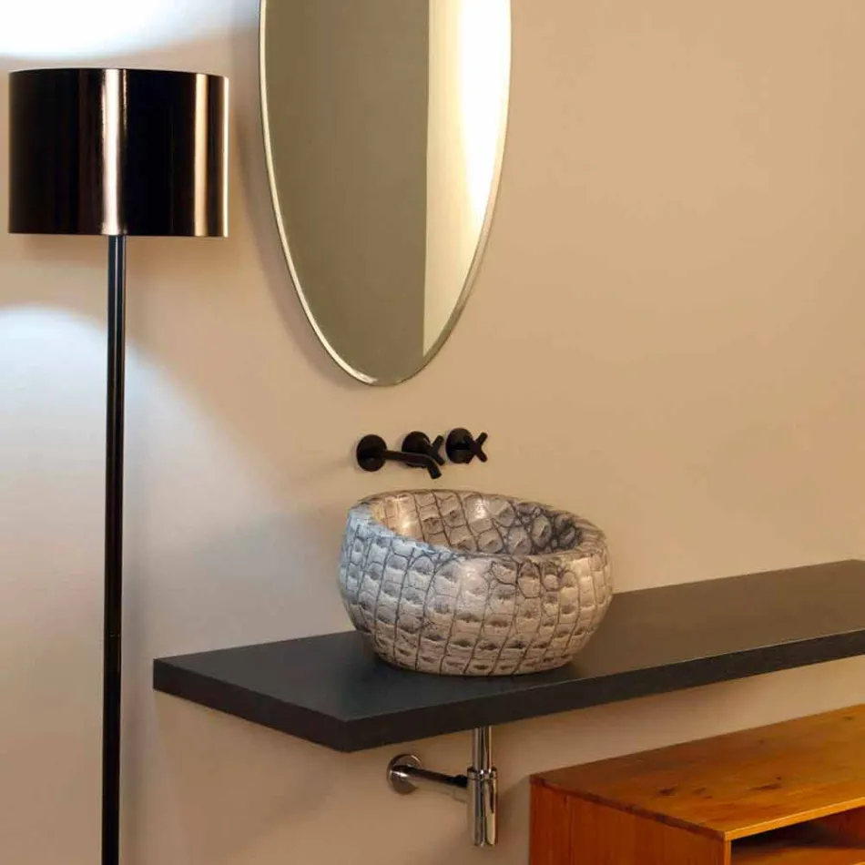 حوض غسيل دائري من السيراميك من كايمان، صنع في إيطاليا، تصميم إليسا Viadurini