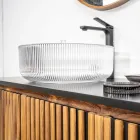 حوض غسيل دائري من زجاج بليسيه فينيسي، صنع في إيطاليا - زركون Viadurini