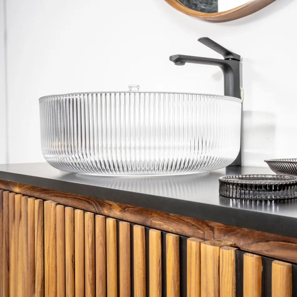 حوض غسيل دائري من زجاج بليسيه فينيسي، صنع في إيطاليا - زركون Viadurini