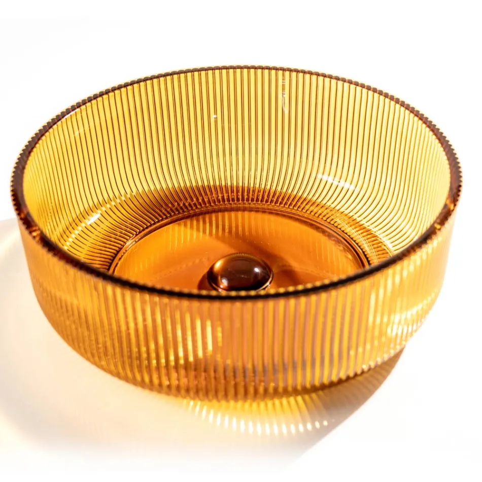 حوض غسيل دائري من زجاج بليسيه فينيسي، صنع في إيطاليا - زركون Viadurini