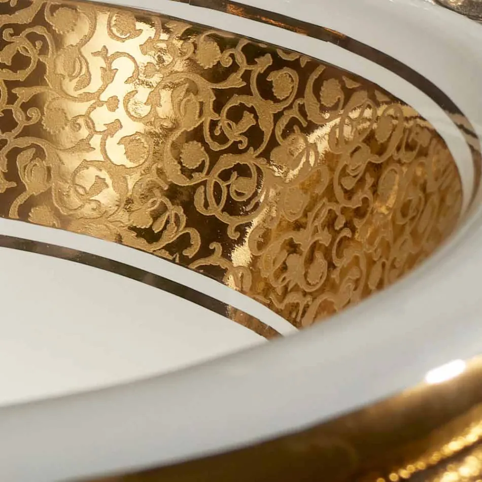 حوض غسيل دائري مدمج من الطين الناري والذهب صنع في إيطاليا، أوتيس Viadurini