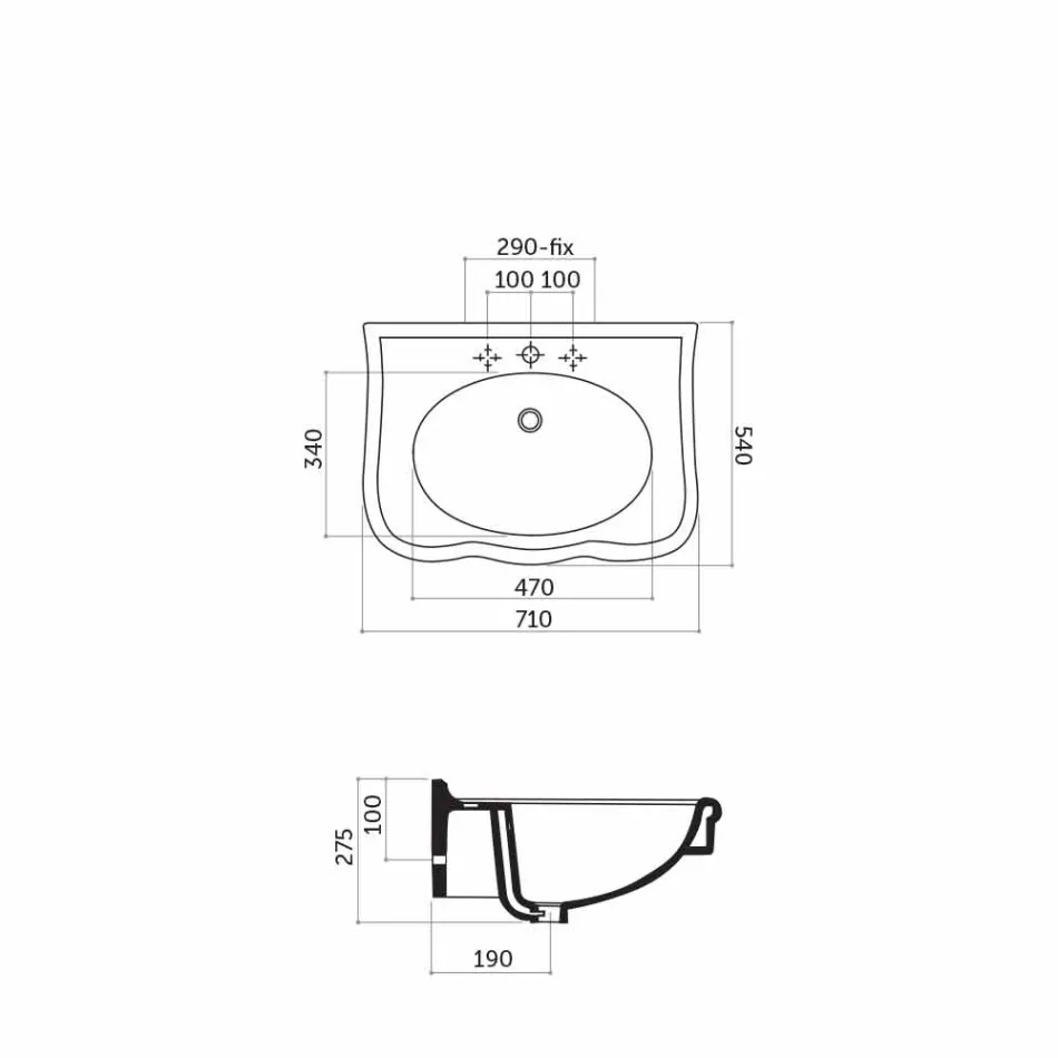 حوض غسيل حائطي أو مع عمود سيراميكي طول 70 سم صنع في إيطاليا Avise Viadurini