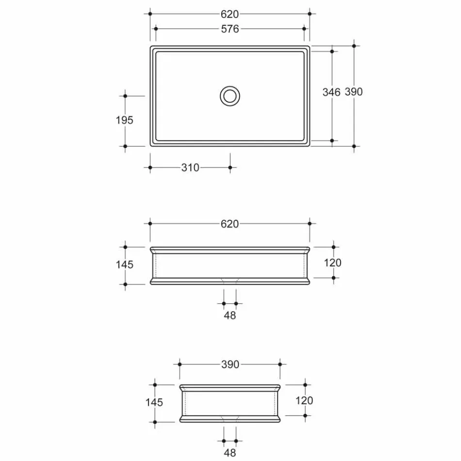 حوض غسيل سيراميك بتصميم أنيق مع حافة ذهبية مصنوع في إيطاليا من ديبورا Viadurini