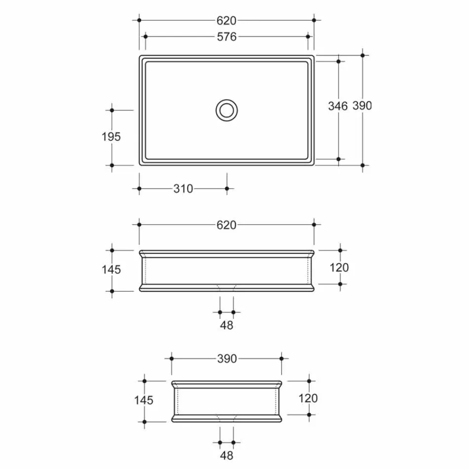 حوض غسيل سيراميك بتصميم أنيق مع حافة ذهبية مصنوع في إيطاليا من ديبورا Viadurini