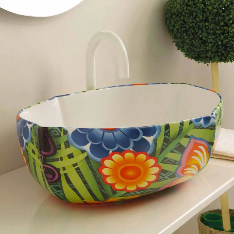 حوض غسيل بتصميم سيراميكي، صنع في إيطاليا، أوسكار Viadurini