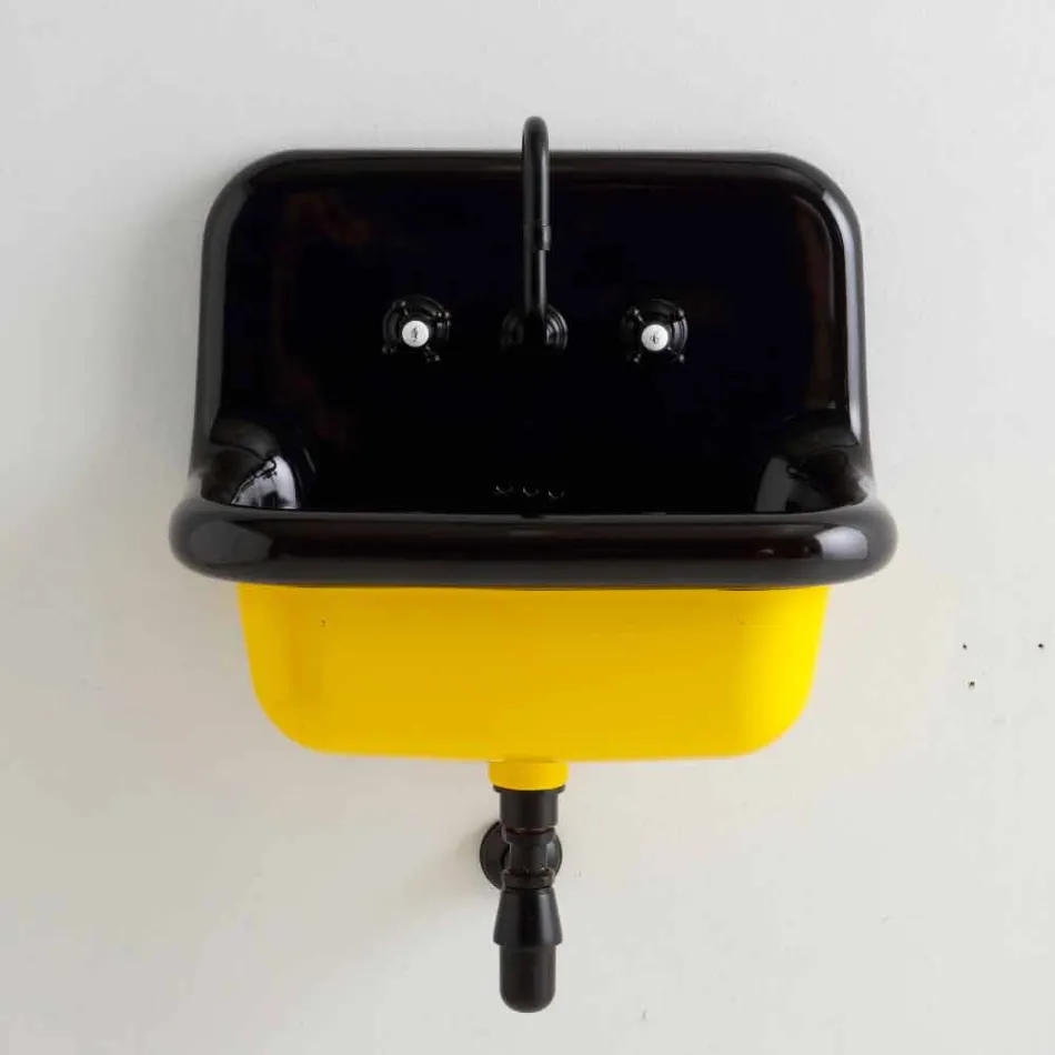 Jacob rectangular bicolor ceramic wall-mounted design washbasin Viadurini