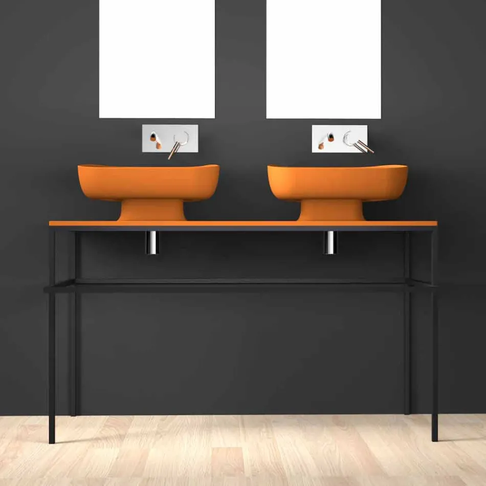 حوض غسيل سيراميك حديث مزدوج الحائط مصنوع في إيطاليا، ريالي Viadurini