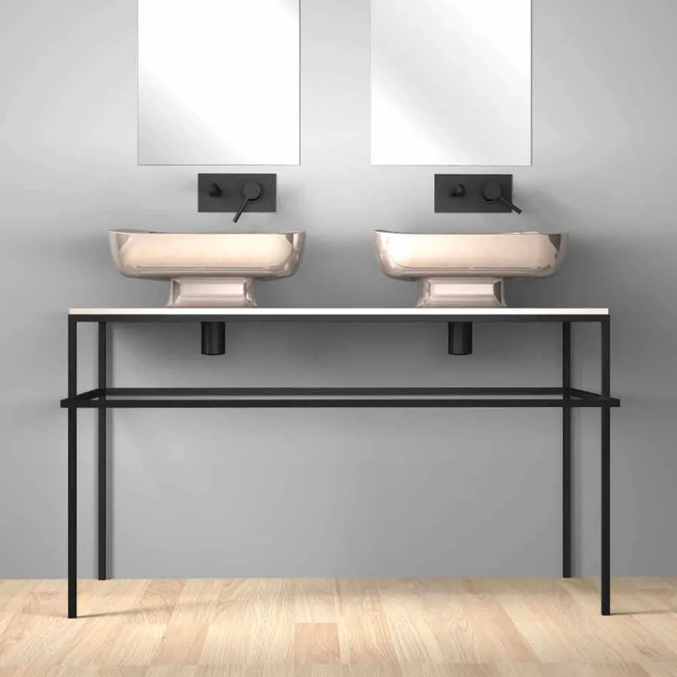 حوض غسيل سيراميك حديث مزدوج الحائط مصنوع في إيطاليا، ريالي Viadurini